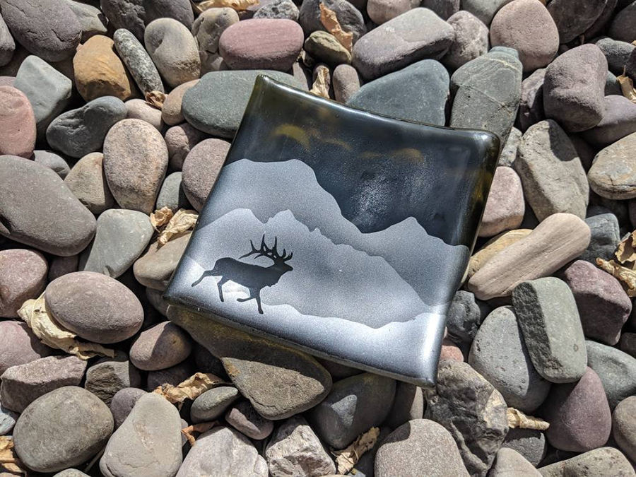 Recycled glass mountain & elk dish